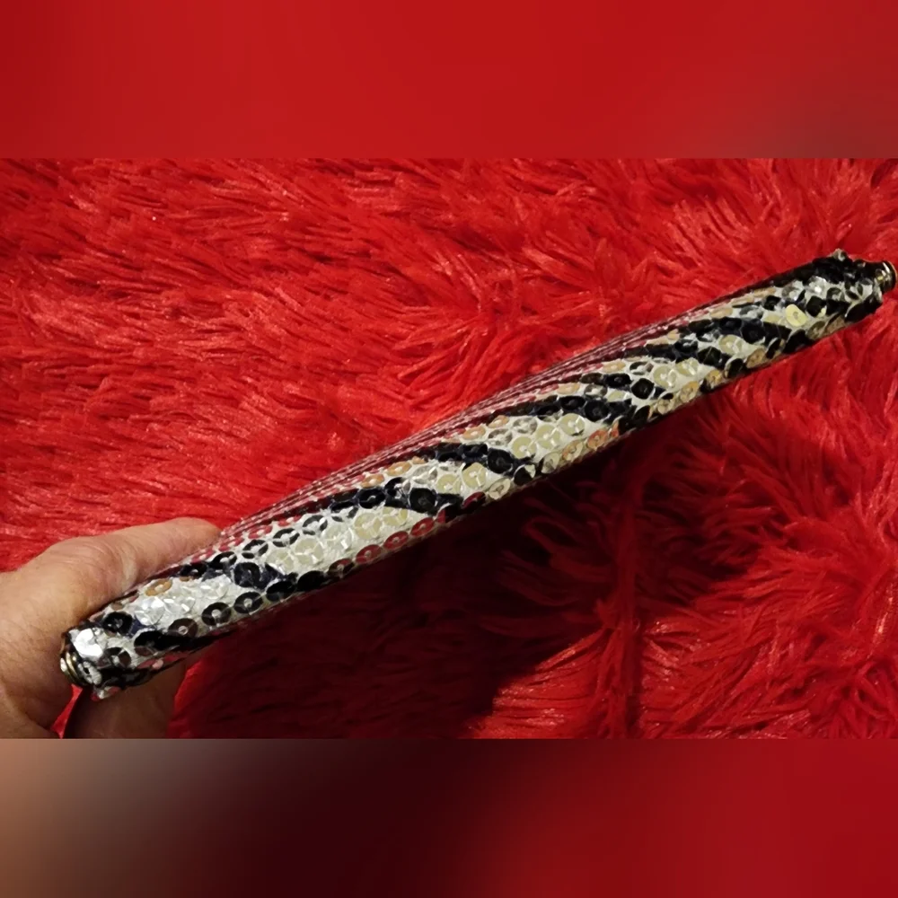 Black and Silver Zebra Print Sequined Wallet Clutch